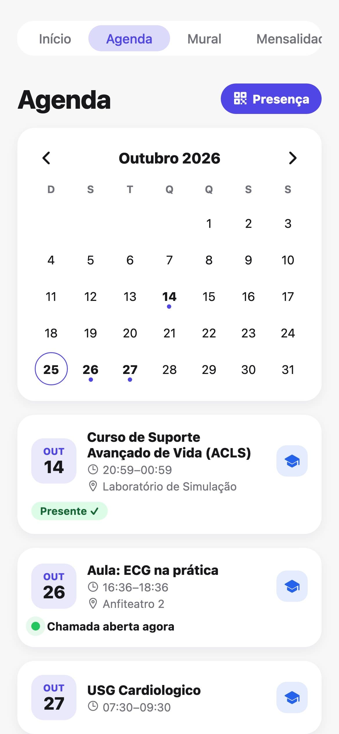 Agenda e presença